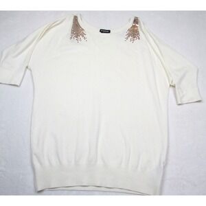 BeBe Women Pullover Cold Shoulder Sweater Beige Size Large